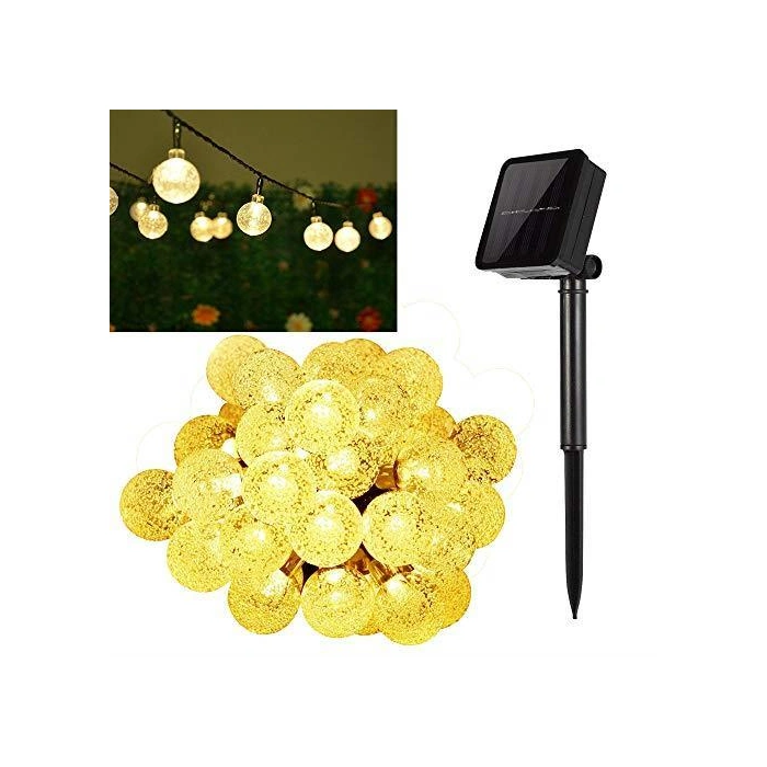 8 Modlu Güneş Enerjili Cam Kristal 7 M 50 Led Sarı Bahçe Yılbaşı Parti Balkon Süsü Aydınlatma Lambası