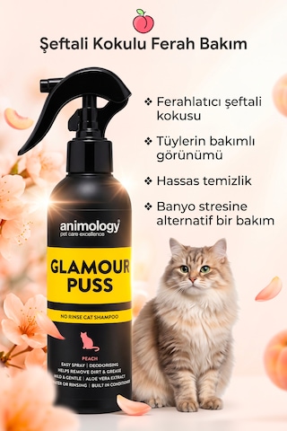 Animology Glamour Puss No Rinse Durulamasız Sprey Kedi Şampuanı 250 Ml - Şeftali Kokulu