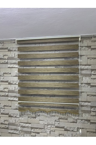 Bambu Açık Kahve Renk Zebra Perde (Etek Boncuklu)