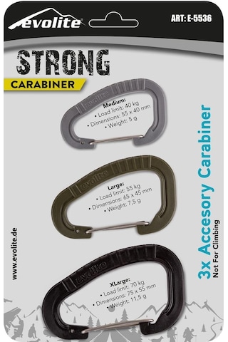 Evolite Strong Üçlü Karabina Seti Siyah - Haki - Gri