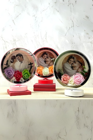 Büro Ev Ofis Hediyesi İçin 25x22cm Güllü Oval Led Fotoğraf Çerçevesi