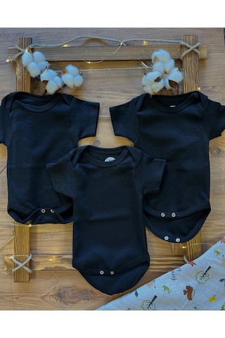 Betül Bebek Kısa Kollu 3'lü %100 Organik Pamuk Çıtçıtlı Bebek Body & Zıbın 3adet Siyah
