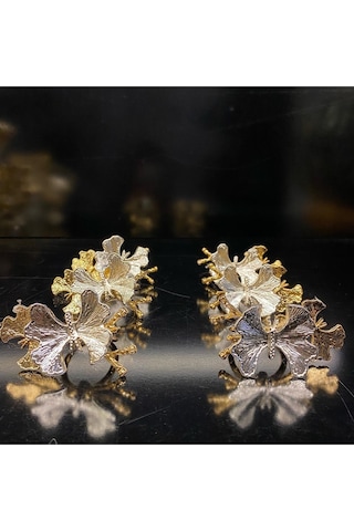 Alfafe Home Kelebek 6 Lı Altın&gümüş Peçete Yüzüğü 8x4x5.5 Cm Iki Kelebekli Silver&gold Sofra Yüzük Gold
