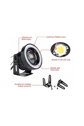 Eraks Car Accesories 89 MM Turuncu Mercekli Angel Led Halkalı Metal Gövde Sis Far
