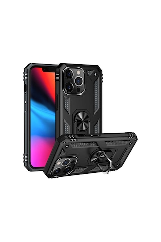 Apple Uyumlu iPhone 13 Pro Max Kılıf Zore Vega Yüzüklü Standlı Zırh Kılıf