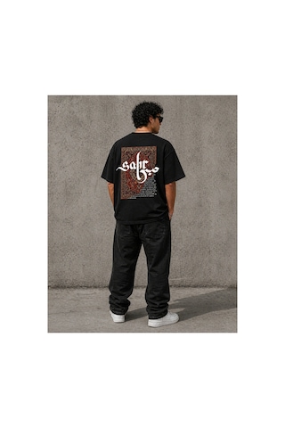 Yolo Street Oversize Siyah Tişört Sabır Hat Yazı Desenli, %100 Pamuk, Unisex Streetwear Siyah2a