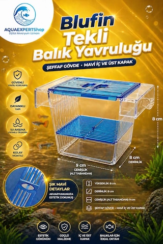 Akvaryum Tekli Yavruluk - Kolay Kurulum - Şeffaf Yapı - Mavi Kapak