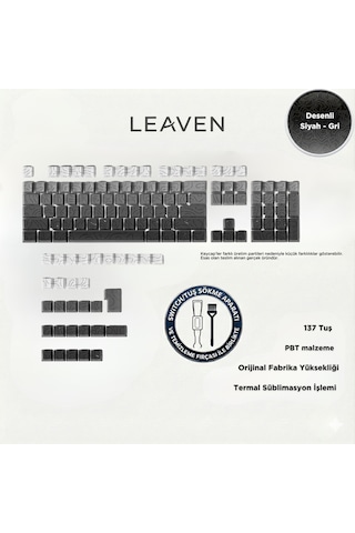 Mekanik Klavye -pbt Çift Baskı Keycap Seti- Çizgi Desenli 137 Tuşlu Siyah - Gri Tuş Takımı