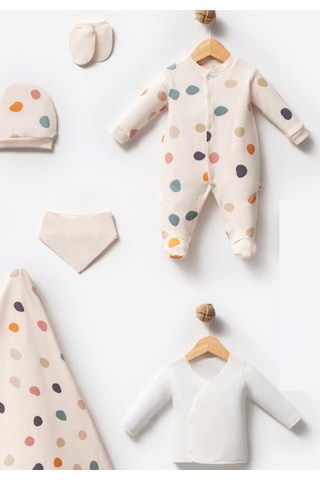 By Bubbles Unisex Desenli 10'lu Hastane Çıkış Seti Ekru Puantiye