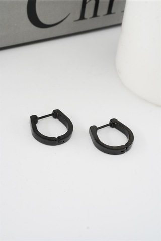 Kadın 316 L Paslanmaz Çelik 1.8 Cm Oval Model Küpe - Siyah
