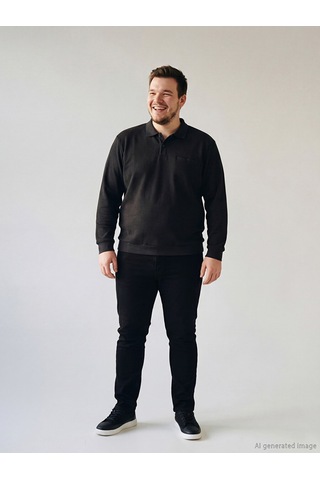 Lcwaıkıkı Classic Antrasit Büyük Beden Polo Yaka Erkek Sweatshirt