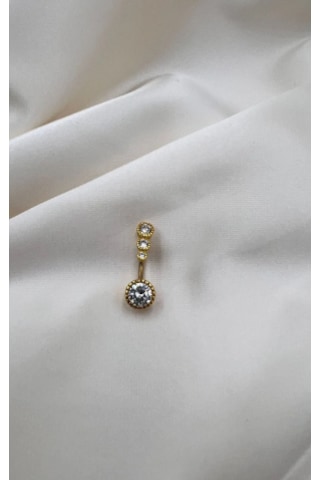 Bb Üç Taş Göbek Piercing Altın