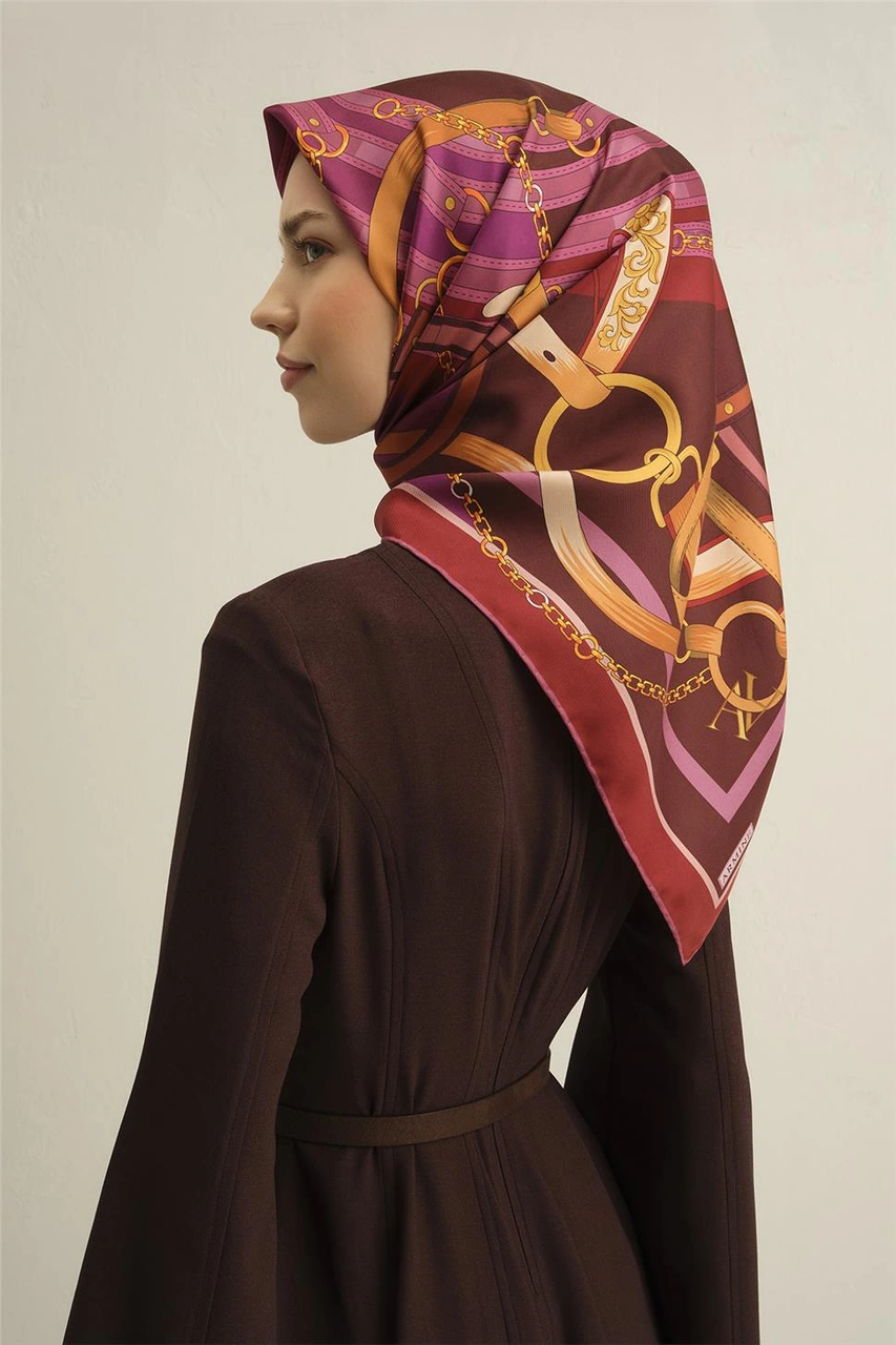 Armine Klasik Desenli Saf İpek Sura Eşarp 9315d 54 Bordo