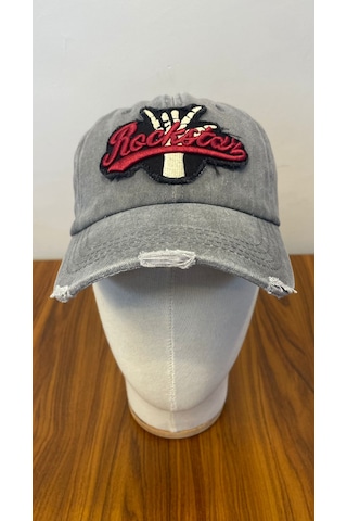 Rockstar Nakışlı Yıkamalı Eskitme Vintage Cap Şapka Gri