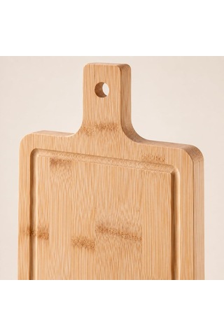 Bambu Kesme Tahtası, 40 X 20 X 2,5 Cm Kalın Doğrama Ve Servis Tahtası, Saplı, Askı Delikli, Oluklu Büyük Boy Mutfak Tahtası Çok Renkli