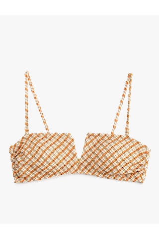 Koton Dokulu Ekose Straplez Bandeau Bikini Üstü Bej Desenli 6sak10192mm Ekru Desenli