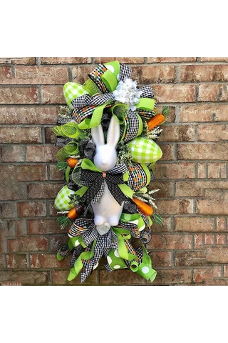 Paskalya Tavşanı Çelengi Tavşan Havuç Çelenk Dekoru Kapı Duvar İçin Asılı Süs