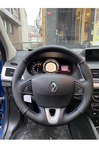 Renault Fluence -Megane 3-Scenic uyumlu karbon noktalı direksiyon kılıfı araca özel tam kaplayan
