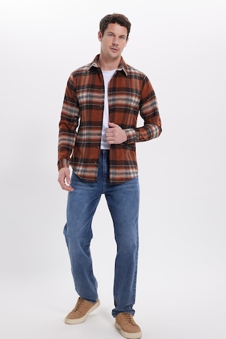Tudors Erkek Slim Fit Dar Kesim Kareli Kışlık Oduncu Gömlek-42212 Kahverengi