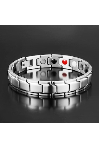 Chavin Negatif iyon Mıknatıs Gri Çelik Erkek Bileklik et32by Gümüş