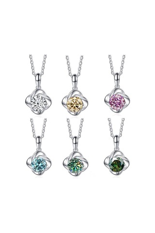 Sarı Bagueringen Gerçek 1ct Yuvarlak Kesim Spiral Dört Yapraklı Yonca D Renk Mozanit Kolye Kolye Kadınlar Için 925 Ayar Gümüş Takı