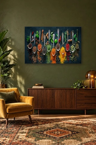 Fida Kaşıklarda Rengârenk Baharatlar Canvas Tablo