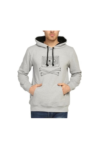 Bant Giyim - 90'S Kaset Grunge Punk Rock Gri Kapşonlu Sweatshirt