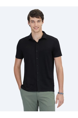 Kip Siyah Düz Regular Fit Casual Gömlek Siyah