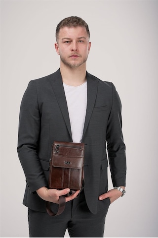 Ççs 31618 Hakiki Deri Askılı Çanta Kahve