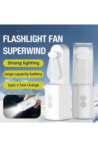 Usb Şarjlı Fenerli Mini El Fanı 1200 Mah Taşınabilir Çanta Kamp Ve Ofis Vantilatörü