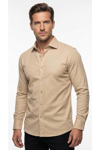 Plus Scorpion Erkek Beyaz Klasik Gömlek Slim Fit, Düz Model, Şık Ofis & Günlük Kombin Bej