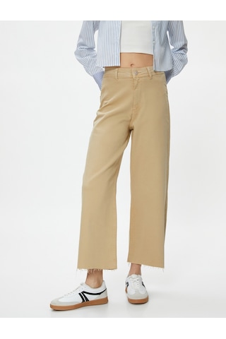 Koton Geniş Kısa Paça Kot Pantolon Yüksek Bel - Sandra Jeans Bej 4sal40007mw 4SAL40007MW055 Ekru