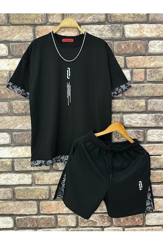 Altamira Erkek Dikey Baskılı Oversize T-shirt Şort 001