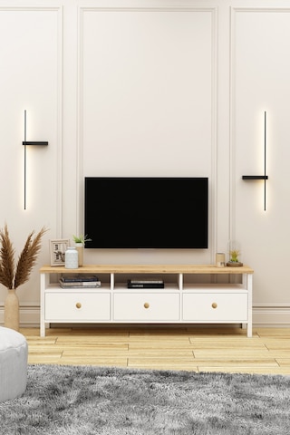 Remy Tv Ünitesi Ahşap Kulplu 150 Cm Alt Modül Sepet - Beyaz Sepet - Beyaz