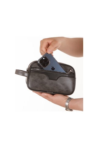 Newish Polo Crazy Desenli Suni Deri Portföy-clutch Traşlık Ve El Çantası Günlük, Seyahat Gri