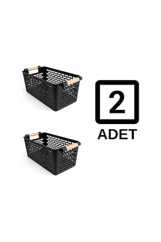 İndecor Houseware 2 Adet Çok Amaçlı Plastik Tutacaklı Organizer Sepet Dolap İçi Çekmece Düzenleyici - Siyah