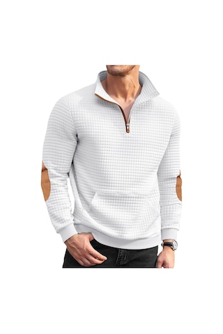 Amazon Sonbahar Ve Kış Rahat Ceket Tk Jakarlı Küçük Kare Nakış Patchwork Amerikan Henry Dik Yaka Kazak Erkekler İçin Beyaz