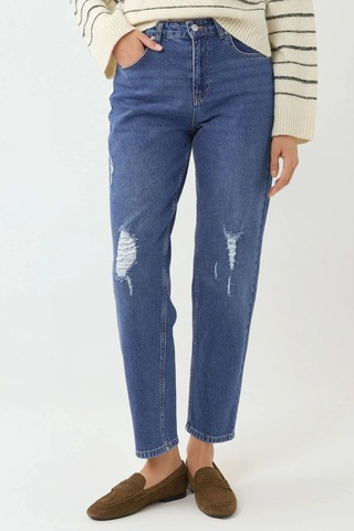 Hiccup Yırtık Detaylı Slim Fit Kot Pantolon Orta Mavi Denim