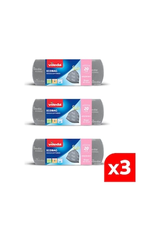 Vileda Ecobag Büzgülü Çöp Torbası Küçük Boy Gri 3 x 15'li 45 x 55 CM