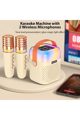 Besthome1 Kablosuz Mikrofonlu Karaoke Hoparlör - 5w Güç, Beige, Rgb Işık