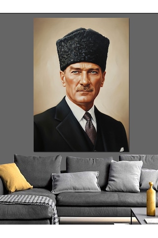 Ahşap Tablo Kalpak Başlıklı Atatürk Portresi