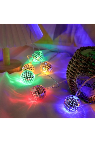 2 Metre 10 Led Rgb Aynalı Top Işık Pilli, 2 Fonksiyonlu Dekoratif Renkli Aydınlatma 2 Metre