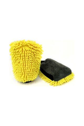 Trobus Peluş Oto Yıkama Eldiveni Süngerli Büyük Boy Çift Yüzeyli 22x19 Cm Sarı