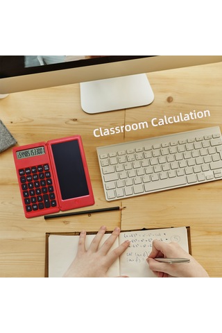 Singree Katlanabilir 6 İnç Lcd Yazı Tahtası Ve 12 Haneli Hesaplama Fonksiyonlu Çok Amaçlı Dijital Not Defteri 112 Karakter Kırmızı