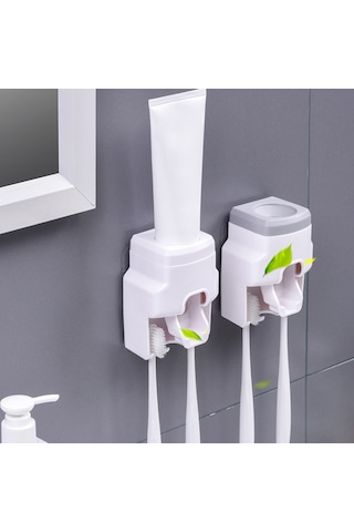 Teltree Otomatik Diş Macunu Dispanseri - 2'li Diş Fırçası Askılı, Vakum Teknolojili, Duvar Hijyenik Beyaz