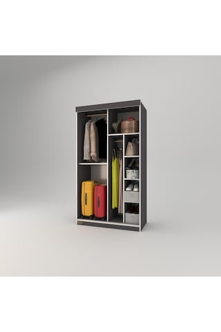 Kenzlife Gardırop Sürgülü Kapaklı Kapılı 100 Papatya Gri Aynalı Gardolap Dolap