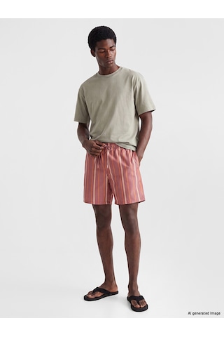 Lcw Swımwear Pembe Kısa Boy Çizgili Erkek Deniz Şortu