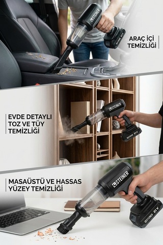 Steiner 21v Çift Akülü 20.000pa Güçlü Portatif Taşınabilir Vakumlu Kablosuz Üfleme Özellikli Mini Araç Süpürgesi Çantalı 20000 Pa