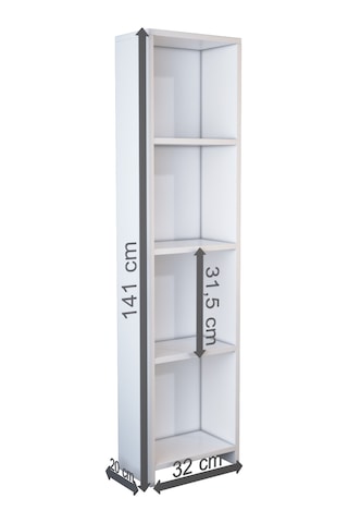 Abetemobilya 4 Raflı Beyaz Kitaplık