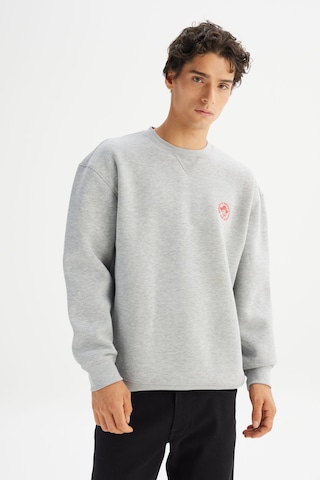 Lee Pamuklu İçi Polarlı Regular Fit Normal Kesim Bisiklet Yaka Baskılı Sweatshirt Gri